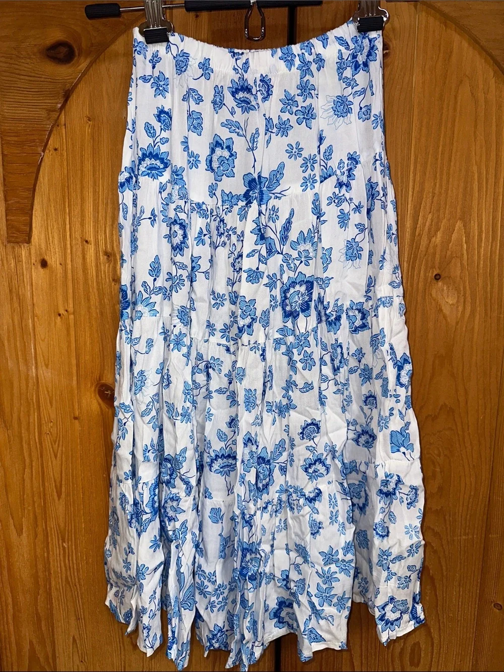 Girls White and Blue Floral Tiered Dress